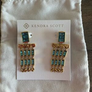 Kendra Scott Jack Earrings Vintage Gold Teal Turquoise Crystal Chandelier